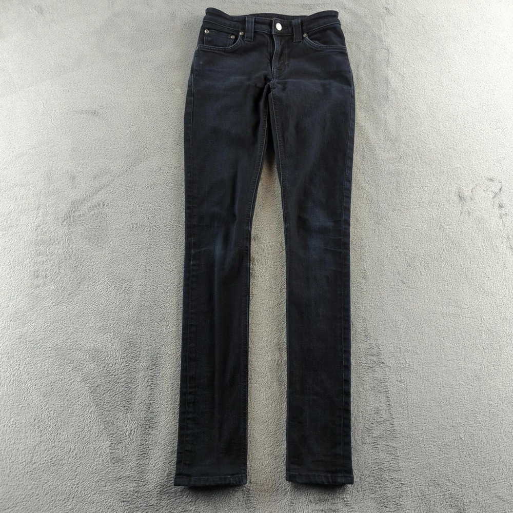 Nudie‎ Jeans Skinny Lin Jeans Mens 26x34 Black Black Organic Cotton Stretch